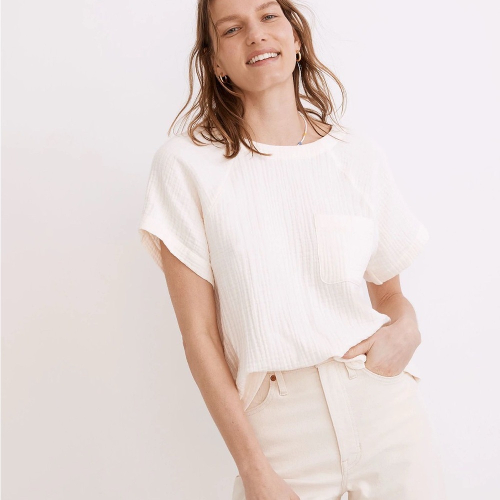 Madewell Cream Textured Women's Top with button down back